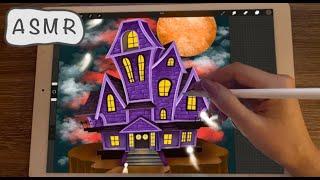 iPad ASMR - (3+ HOURS) Halloween Painting of a House - Clicky Pure Whispering - Writing Sounds