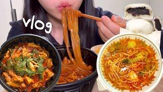 [먹방🫡 vlog] 드디어 우리 동네에도..살빼조님 두루치기 대체 어떤 맛일까⁉(고기듬뿍 두루치기+당면,마라탕, 찐빵)