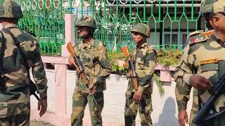 Security personnel carry out a foot march in Shillong ahead of April 19 Lok Sabha polls