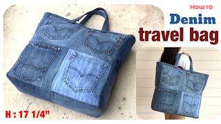 how to sew a large travel bags tutorial, sewing diy a denim travel bags patterns, sewing  projects