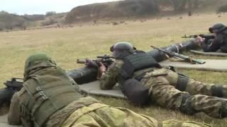 Russian, Belarusian, Serbian military during army exercise.