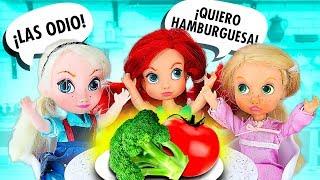  ¡Las BEBÉS Rapunzel, Elsa y La Sirenital NO quieren VERDURAS!