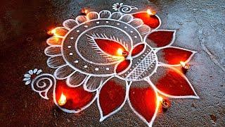 Deepam 2024 simple villaku kolam/3*1 Beautiful rangoli/karthigai deepam Diya muggulu/deepam rangoli