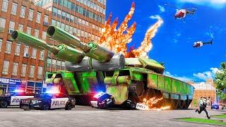 100 Giant Vehicles Destroying Cops In GTA 5 RP