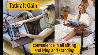 Tatkraft Gain - Home Office Mobile Rolling Bedside Table, Convenient Adjusting Height from 71-96 cm