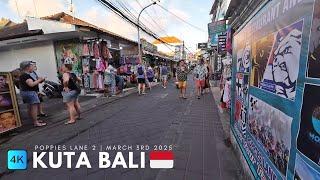 4K Bali Walking Update | Afternoon Walk Through Poppies Lane 2 Kuta Bali to Legian Main Street 2025