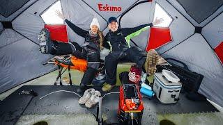 Winter Camping on ICE! (Catching fish at 2AM)