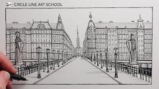 How to Draw a Detailed City Street in One-Point Perspective