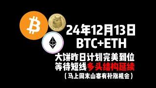 12月13日BTC+ETH大饼昨日计划完美到位，等待短线多头结构延续！