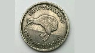 NEW ZEALAND 1950 ONE FLORIN Coin VALUE