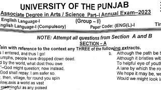 Ba Part 1 English paper 2023| English ba Part 1 group 2 paper 2023|Punjab University