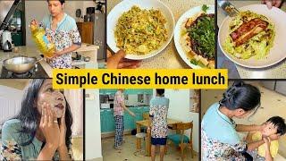 Quick Chinese lunch for Husband I Cold tofu dish & bean sprout stir-fry.