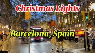 4K Night Walk Tour/ Barcelona Christmas Lights/ Passeig de Gracia