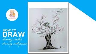 How to draw loveing mother drawing with pencil    #love    #tree   #beautifuldraw  #Mother'smercy