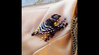 Фиолетовая брошь птичка из бисера. Royal Purple Amethyst Fashion Pin & Brooch