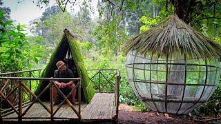 SOLO BUSHCRAFT  IN HEAVY RAIN‼️ BUILD TRIANGLE SECOND SHELTER || ENJOY COOK AND RELAXING DAY