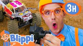 Monster Jam Truck Adventures! | 3H of the best Vehicle Videos | Blippi's Vroom Vroom Vehicle Show