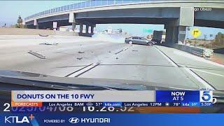 DUI suspect does doughnuts after hitting big rig on 10 Freeway in L.A.