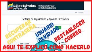 Como Resetear Contraseña | Usuario Olvidado y Restablecer Correo en la Pagina de Apostilla Venezuela