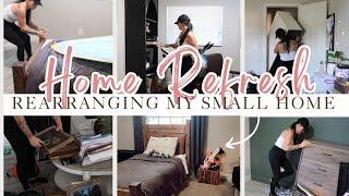 Home refresh! Rearrange the house with me.  Decluttering and organizing! Small bedroom makeover