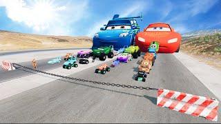 Big & Small Lightning Boy, Police Mcqueen and Pixar Cars vs Dinoco, Tow Mater vs Chain -BeamNG.Drive