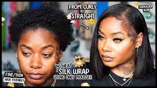 NO HEAT SUMMER!? I Got You…. Silk Wrap On Natural Hair Using Mousse + Short Bob For Fine/Thin Hair