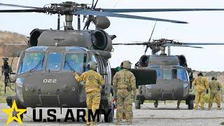 US Army. UH-60L Black Hawk helicopters. Aerial Gunnery Training.