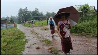 Walk in Heavy Rain and Thunderstorms in Rural Thailand | ASMR, Nature Sounds for Sleep