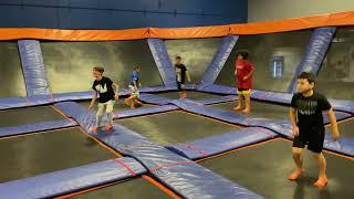 ethan knocks down a player playing dodgeball at Sky Zone