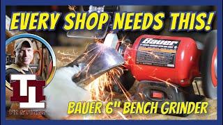 Harbor Freight Bauer 6" benchtop grinder. I recommend this to friends.