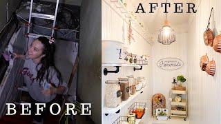 CREEPY BASEMENT TO GORGEOUS FARMHOUSE KITCHEN PANTRY | Before and After Complete Renovation