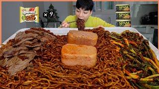 소고기 짜파게티 9봉지에 통스팸 파김치까지 미친조합 먹방 korean mukbang