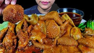 ASMR EATING SPICY MUTTON BOTI CURRY WITH RICE AND CHICKEN WINGS FRY | GOAT INNARDS | INDIAN MUKBANG