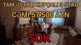 1-2 GÜNƏ SATILMALIDIR️CƏMİ 57.500 AZN-Ə TAM ƏŞYALI KUPÇALI 3 OTAQ EV️