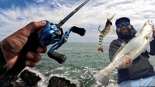 jetty Fishing with a Vudu Shrimp JIG, EPIC RESULTS! (Catch and Cook)