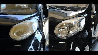 Professional headlight cleaning - before/after