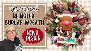  DIY Reindeer Burlap Christmas Wreath With Evergreen Base and Handmade Sign || Wreathathon 2024