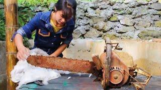 Girl Restoration Old Rusty Gasoline Chainsaw With Her Own and Fixing 2 Stroke Petrol Chainsaw