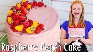 Raspberry Peach Cake Recipe | Perfect for Summer! | with Raspberry Whipped Cream Frosting