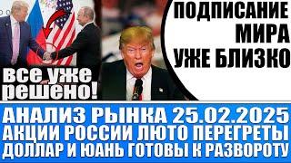 Анализ рынка 25.02 / ПОДПИСАНИЕ МИРА / Россия Украина Сша / Акции Рф люто перегреты / Доллар по 97?!