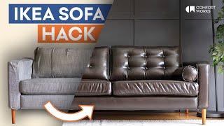 IKEA Sofa Hack | Leather Slipcover + Legs + Tufting Makeover