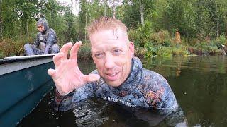 Spear Fishing for Pike in Alaska - Northern Pike Catch and Cook! Swimming in cold and murky water!