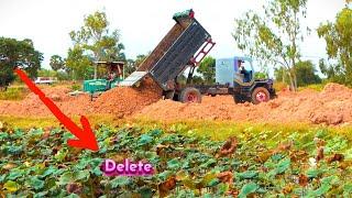 Processing New Project! Wonderful Dozer With 5-T Dump Trucks Pushing Soils To Large Landfill !