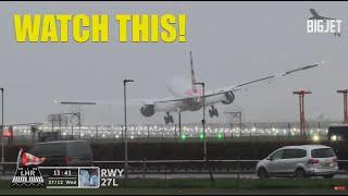 American 777 insane landing at London Heathrow!