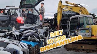 Japanese used car yunkyard||Amazing large  scale scrap car process 