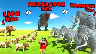 MEGALODON REX vs LIONS vs MAMMOTH HERD in Animal Revolt Battle Simulator with SHINCHAN and CHOP