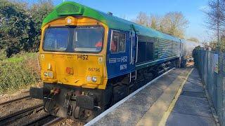 Class 66 + Rare 4 Car 375 | 66796 ‘HS2’ + 66728 + 375602 | GBRF + SE | Aylesford | 4K 60FPS | 8/4/23