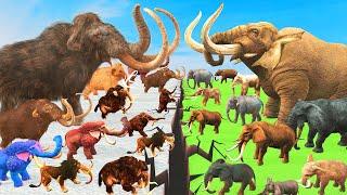 Prehistoric Animals Epic Battle Ice Age Woolly Mammoth vs Mastodon Elephant Animal Revolt Battle