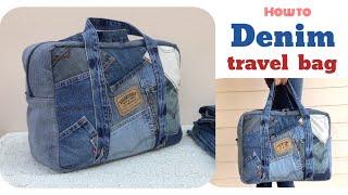 how to sew a travel bags tutorial, sewin diy a denim travel bags tutorial, a large denim travel bags