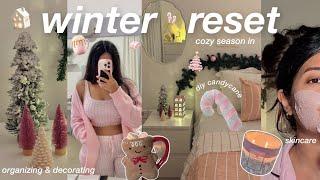 WINTER RESET *organizing, decor haul, DIY candy cane pillow, pm skincare, hot chocolate + more